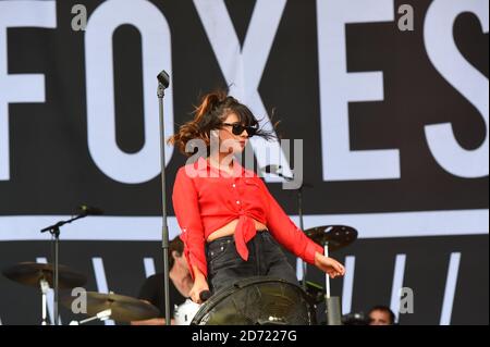 Foxes performs on the Virgin Media Stage during the V Festival at Hylands Park in Chelmsford, Essex. Stock Photo