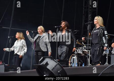 All Saints (l-r Melanie Blatt, Nicole Appleton, Shaznay Lewis, Natalie Appleton) performing during the V Festival at Hylands Park in Chelmsford, Essex. Picture date: Saturday August 20, 2016. Photo credit should read: Matt Crossick/ EMPICS Entertainment. Stock Photo