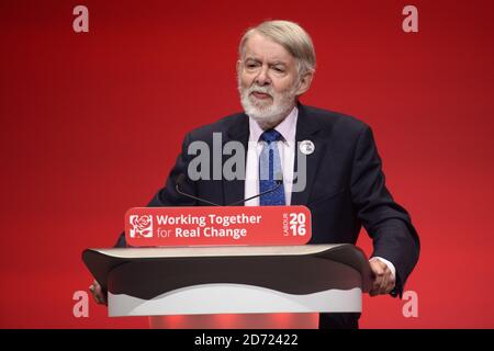 Paul Flynn MP, Shadow Leader of the House, speaks during the third day of the Labour Party conference in Liverpool. Picture date: Tuesday September 27, 2016. Photo credit should read: Matt Crossick/ EMPICS Entertainment.  Stock Photo