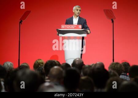 Mayor of London Sadiq Khan speaks during the third day of the Labour Party conference in Liverpool. Picture date: Tuesday September 27, 2016. Photo credit should read: Matt Crossick/ EMPICS Entertainment.  Stock Photo