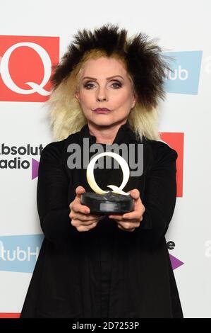 Debbie Harry with the award for Outstanding Contribution to Music at the Q Awards, at the Roundhouse in Camden, London. Picture date: Tuesday November 2, 2016. Photo credit should read: Matt Crossick/ EMPICS Entertainment. Stock Photo