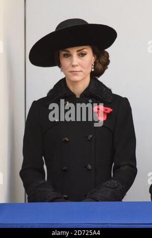 The Duchess of Cambridge during the annual Remembrance Sunday Service at the Cenotaph memorial in Whitehall, central London, held in tribute for members of the armed forces who have died in major conflicts. Picture date: Sunday November 13th, 2016. Photo credit should read: Matt Crossick/ EMPICS Entertainment. Stock Photo