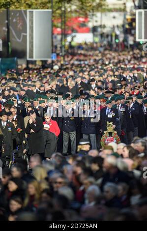 Veterans during the annual Remembrance Sunday Service at the Cenotaph memorial in Whitehall, central London, held in tribute for members of the armed forces who have died in major conflicts. Picture date: Sunday November 13th, 2016. Photo credit should read: Matt Crossick/ EMPICS Entertainment. Stock Photo