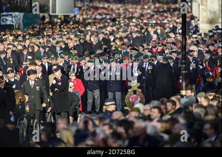 Veterans during the annual Remembrance Sunday Service at the Cenotaph memorial in Whitehall, central London, held in tribute for members of the armed forces who have died in major conflicts. Picture date: Sunday November 13th, 2016. Photo credit should read: Matt Crossick/ EMPICS Entertainment. Stock Photo