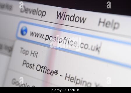 Detail of a computer screen showing the Post Office web site. Up to 60 Post Offices are set to be transferred to the private sector, which along with job cuts and pension changes has led to strikes by the CWU union Stock Photo