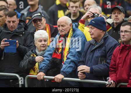 The crowd outside the funeral service for Graham Taylor, at St Mary's Church, Watford. Picture date: Wednesday February 1st, 2016. Photo credit should read: Matt Crossick/ EMPICS Entertainment. Stock Photo