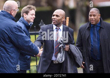 Luther Blissett and John Barnes attending the funeral service for Graham Taylor, at St Mary's Church, Watford. Picture date: Wednesday February 1st, 2016. Photo credit should read: Matt Crossick/ EMPICS Entertainment. Stock Photo