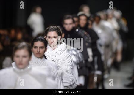 Models on the catwalk during the Burberry Autumn/Winter 2017 London Fashion Week show in Manette Street, London. Picture date: Monday February 20th, 2017. Photo credit should read: Matt Crossick/ EMPICS Entertainment. Stock Photo