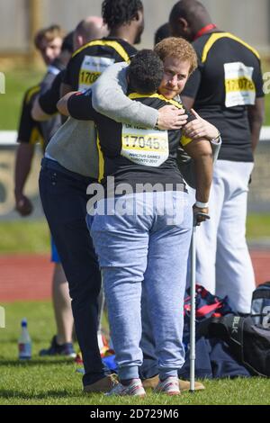Prince Harry visits the University of Bath Sports Training Village, on behalf of the Invictus Games Foundation, in Bath. As part of the visit he will observe the UK team trials for the Invictus Games Toronto 2017. Picture date: Friday April 7th, 2017. Photo credit should read: Matt Crossick/ EMPICS Entertainment. Stock Photo
