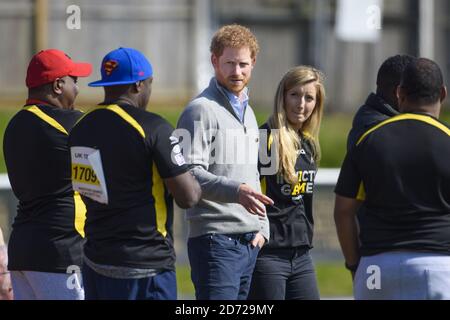 Prince Harry visits the University of Bath Sports Training Village, on behalf of the Invictus Games Foundation, in Bath. As part of the visit he will observe the UK team trials for the Invictus Games Toronto 2017. Picture date: Friday April 7th, 2017. Photo credit should read: Matt Crossick/ EMPICS Entertainment. Stock Photo