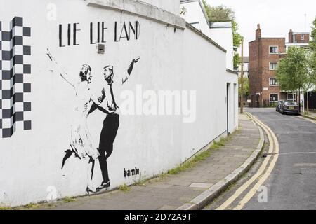 A mock election poster on a wall in Shoreditch, east London. Picture date: Tuesday May 9th, 2017. Photo credit should read: Matt Crossick/ EMPICS Entertainment. Stock Photo