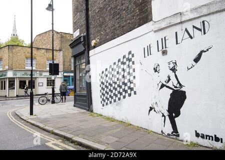 A mock election poster on a wall in Shoreditch, east London. Picture date: Tuesday May 9th, 2017. Photo credit should read: Matt Crossick/ EMPICS Entertainment. Stock Photo