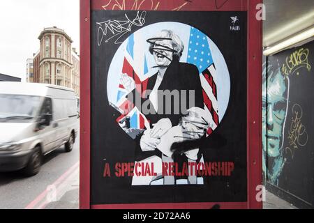 A mock election poster on a wall in Shoreditch, east London. Picture date: Tuesday May 9th, 2017. Photo credit should read: Matt Crossick/ EMPICS Entertainment. Stock Photo