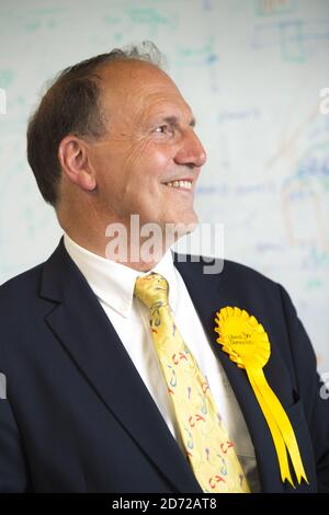 Simon Hughes, Liberal Democrat candidate for Bermondsey and Old Southwark, pictured while touring a co-working space in Borough, south London. Picture date: Friday June 2nd, 2017. Photo credit should read: Matt Crossick/ EMPICS Entertainment. Stock Photo