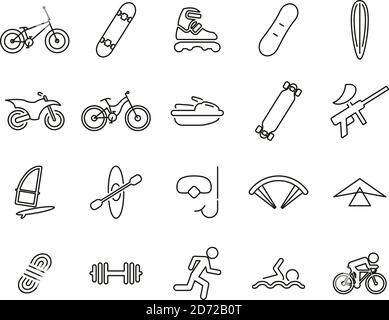 Extreme Sports & Equipment Icons Black & White Thin Line Set Big Stock Vector