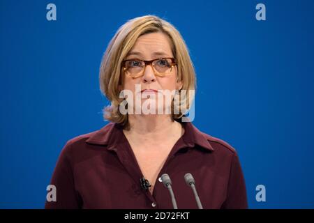 Home Secretary Amber Rudd gives a speech at the Conservative Party Conference, at the Manchester Central Convention Complex in Manchester. Picture date: 3 October, 2017. Photo credit should read: Matt Crossick/ EMPICS Entertainment. Stock Photo