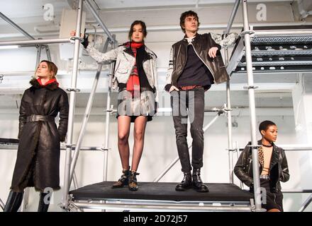 Models pictured during the Belstaff London Fashion Week Men's AW18 show, held at the Vinyl Factory, London. Picture date: Monday January 8th, 2018. Photo credit should read: Matt Crossick/ EMPICS Entertainment. Stock Photo