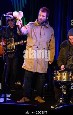 Liam Gallagher plays an intimate gig for Radio X listeners, on the roof of their studios in Leicester Square, London. The gig, with a crowd of just 90 people, was in support of Radio Xâ€™s charity, Globalâ€™s Make Some Noise. Picture date: Monday February 12th, 2018. Photo credit should read: Matt Crossick/ EMPICS Entertainment. EDITORIAL USE ONLY Stock Photo