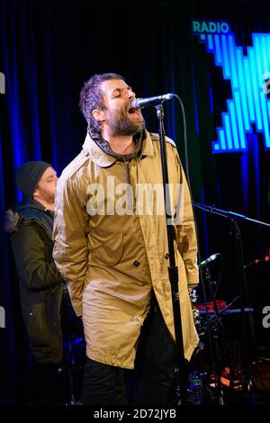 Liam Gallagher plays an intimate gig for Radio X listeners, on the roof of their studios in Leicester Square, London. The gig, with a crowd of just 90 people, was in support of Radio Xâ€™s charity, Globalâ€™s Make Some Noise. Picture date: Monday February 12th, 2018. Photo credit should read: Matt Crossick/ EMPICS Entertainment. EDITORIAL USE ONLY Stock Photo