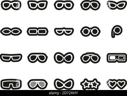 Eyeglasses & Sunglasses Icons White On Black Sticker Set Big Stock Vector