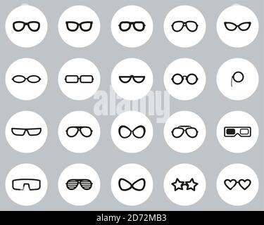 Eyeglasses & Sunglasses Icons Black & White Flat Design Circle Set Big Stock Vector