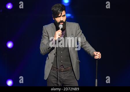 Paul Chowdhry on stage during the comedy night of the Teenage Cancer Trust annual concert series, at the Royal Albert Hall in London. Picture date: Tuesday March 20th, 2018. Photo credit should read: Matt Crossick/ EMPICS Entertainment. Stock Photo