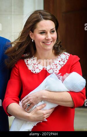 The Duchess of of Cambridge pictured outside the Lindo Wing at St Mary's Hospital in Paddington, London, after the birth of her second son. Photo credit should read: Matt Crossick/EMPICS Entertainment Stock Photo