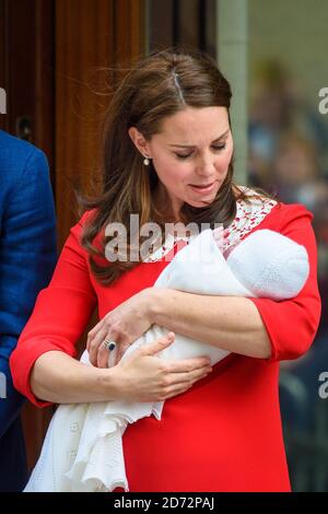 The Duchess of of Cambridge pictured outside the Lindo Wing at St Mary's Hospital in Paddington, London, after the birth of her second son. Photo credit should read: Matt Crossick/EMPICS Entertainment Stock Photo