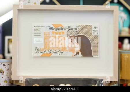 Alternative royal wedding souvenirs on sale in We Built This City, on Carnaby Street in London, which sells work from a variety of London artists. Picture date: Wednesday May 16th, 2018. Photo credit should read: Matt Crossick/ EMPICS Entertainment. Stock Photo