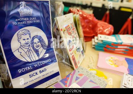 Alternative royal wedding souvenirs on sale in We Built This City, on Carnaby Street in London, which sells work from a variety of London artists. Picture date: Wednesday May 16th, 2018. Photo credit should read: Matt Crossick/ EMPICS Entertainment. Stock Photo