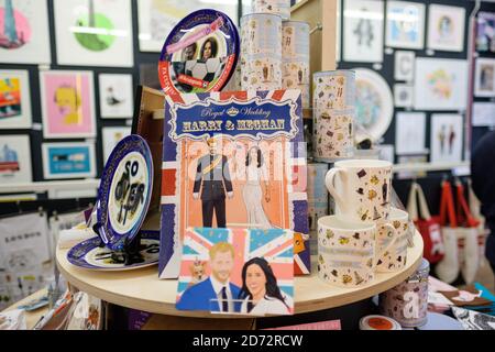 Alternative royal wedding souvenirs on sale in We Built This City, on Carnaby Street in London, which sells work from a variety of London artists. Picture date: Wednesday May 16th, 2018. Photo credit should read: Matt Crossick/ EMPICS Entertainment. Stock Photo