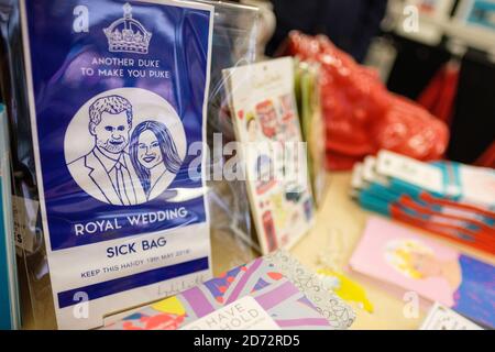 Alternative royal wedding souvenirs on sale in We Built This City, on Carnaby Street in London, which sells work from a variety of London artists. Picture date: Wednesday May 16th, 2018. Photo credit should read: Matt Crossick/ EMPICS Entertainment. Stock Photo