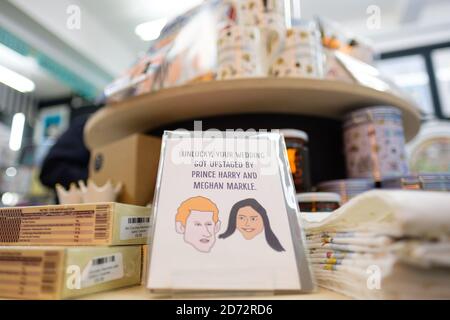 Alternative royal wedding souvenirs on sale in We Built This City, on Carnaby Street in London, which sells work from a variety of London artists. Picture date: Wednesday May 16th, 2018. Photo credit should read: Matt Crossick/ EMPICS Entertainment. Stock Photo