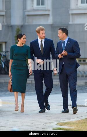 Prince Harry and Meghan Markle, The Duke and Duchess of Sussex, meet the Taoiseach, Leo Varadkar, at the Government Buildings in Dublin, Ireland. Picture date: Wednesday July 10th, 2018. Photo credit should read: Matt Crossick/ EMPICS Entertainment. Stock Photo