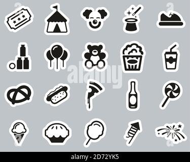 Fair or Carnival Icons Black & White Sticker Set Big Stock Vector