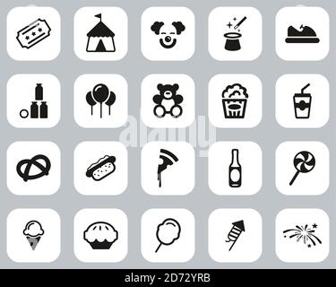Fair or Carnival Icons Black & White Flat Design Set Big Stock Vector