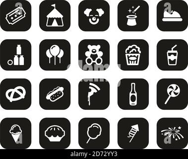 Fair or Carnival Icons White On Black Flat Design Set Big Stock Vector