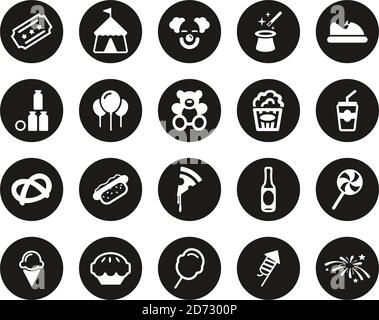 Fair or Carnival Icons White On Black Flat Design Circle Set Big Stock Vector