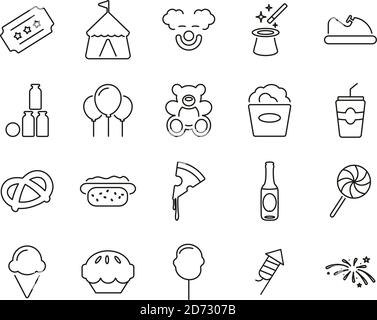 Fair or Carnival Icons Black & White Thin Line Set Big Stock Vector