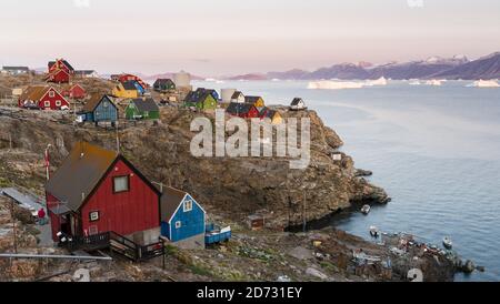 Small town Uummannaq in the north of west greenland.   America, North America, Greenland, Denmark Stock Photo