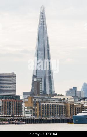 General view of the Shard in London, where all 10 of the skyscraper's luxury flats remain unsold 5 years after the building was completed. A large number of luxury and ultra-luxury new-build apartments in London are failing to sell, as overseas investors invest less in UK property. Picture date: Tuesday September 4th, 2018. Photo credit should read: Matt Crossick/ EMPICS Entertainment. Stock Photo