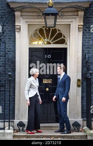 Prime minister Theresa May meets Austrian chancellor Sebastian Kurz in Downing Street, London. Picture date: Thursday November 22nd, 2018. Photo credit should read: Matt Crossick/ EMPICS Entertainment. Stock Photo