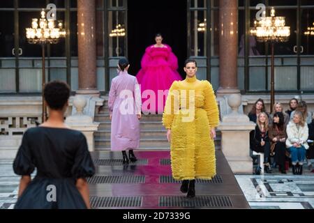 Lily McMenamy on the catwalk during the Molly Goddard fashion show, held at the Foreign & Commonwealth Office as part of London Fashion Week A/W 2019. Picture date: Saturday February 16, 2018. Photo credit should read: Matt Crossick/Empics Stock Photo