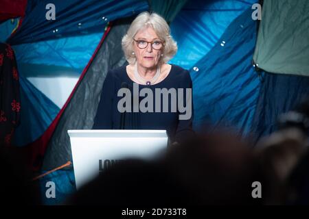 Camilla Parker Bowles, Duchess of Cornwall, speaks during the Bethany Williams fashion show, held at the BFC venue at 180 Strand, as part of London Fashion Week A/W 2019. The Duchess was presenting the Queen Elizabeth II Award for Design. Picture date: Tuesday February 19, 2018. Photo credit should read: Matt Crossick/Empics Stock Photo