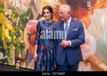 Queen Letizia of Spain, and the Prince of Wales attending Sorolla: Spanish Master of Light, at the National Gallery in London. Picture date: Wednesday March 13, 2019. Photo credit should read: Matt Crossick/Empics Stock Photo