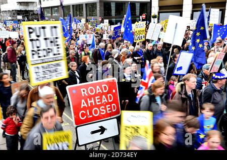 A general view of Anti-Brexit campaigners as they take part in the People's Vote March in London. Picture credit should read: Matt Crossick/EMPICS Stock Photo