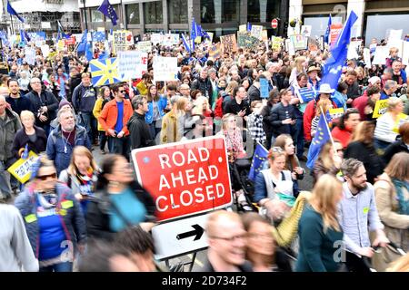 A general view of Anti-Brexit campaigners as they take part in the People's Vote March in London. Picture credit should read: Matt Crossick/EMPICS Stock Photo