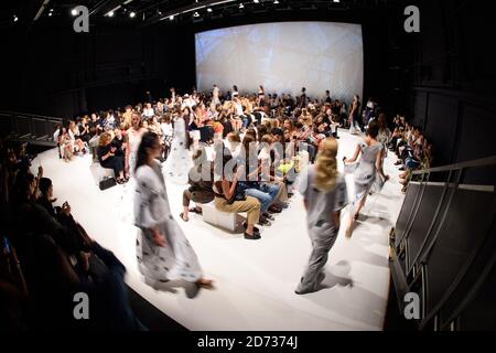 A model on the Chalayan catwalk show during Spring/Summer 2020 London Fashion Week, at Sadler's Wells theatre, London. Picture date: Sunday September 15, 2019. Photo credit should read: Matt Crossick/Empics Stock Photo