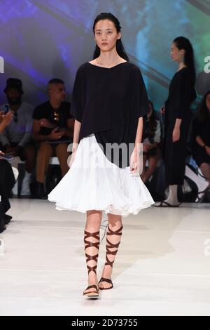 A model on the Chalayan catwalk show during Spring/Summer 2020 London Fashion Week, at Sadler's Wells theatre, London. Picture date: Sunday September 15, 2019. Photo credit should read: Matt Crossick/Empics Stock Photo