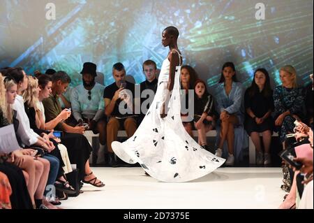 A model on the Chalayan catwalk show during Spring/Summer 2020 London Fashion Week, at Sadler's Wells theatre, London. Picture date: Sunday September 15, 2019. Photo credit should read: Matt Crossick/Empics Stock Photo